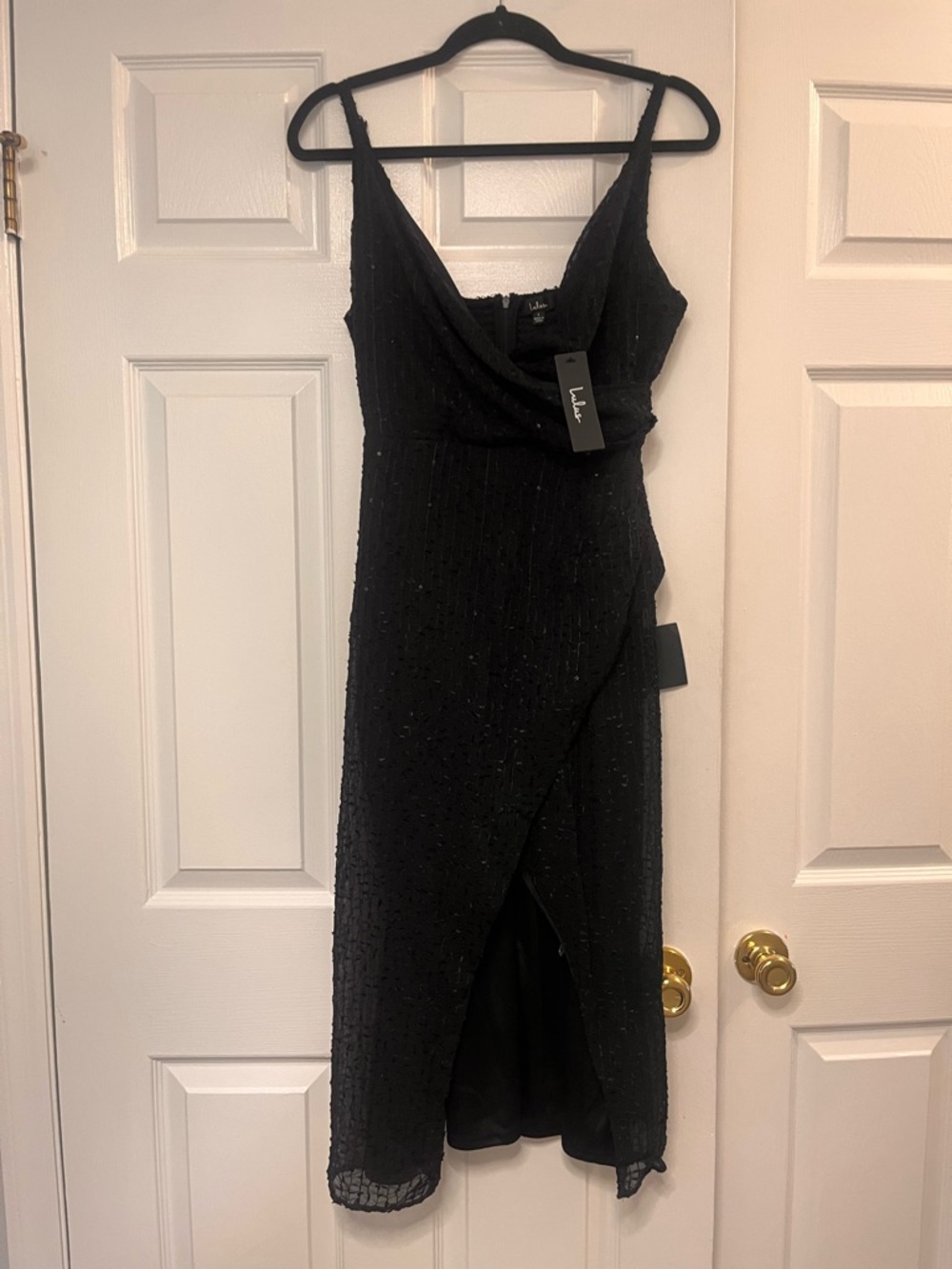 Lulu's Black sequin Wrap-Style Midi Dress